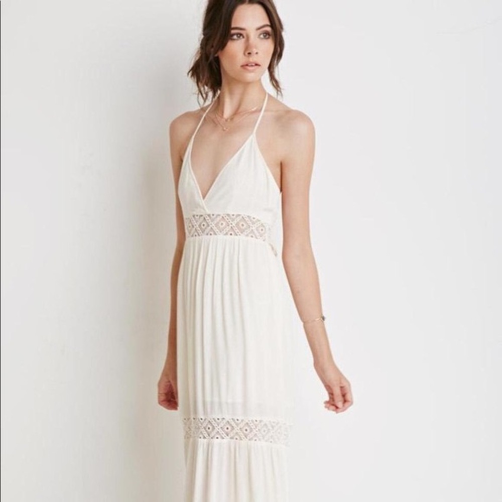 Forever 21 white Boho Maxi dress tiered embroidery